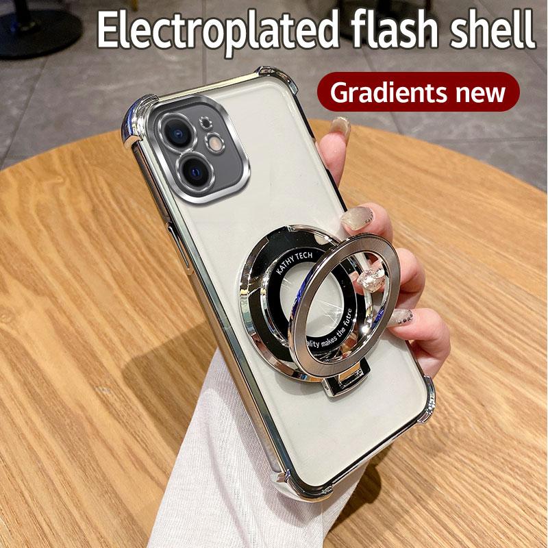 Чехол для Apple iPhone 12 Mini iPhone 12 11 Cover Роскошное покрытие Ударопрочный Магнитный держатель Magsafe Прозрачный С держателем Подставка