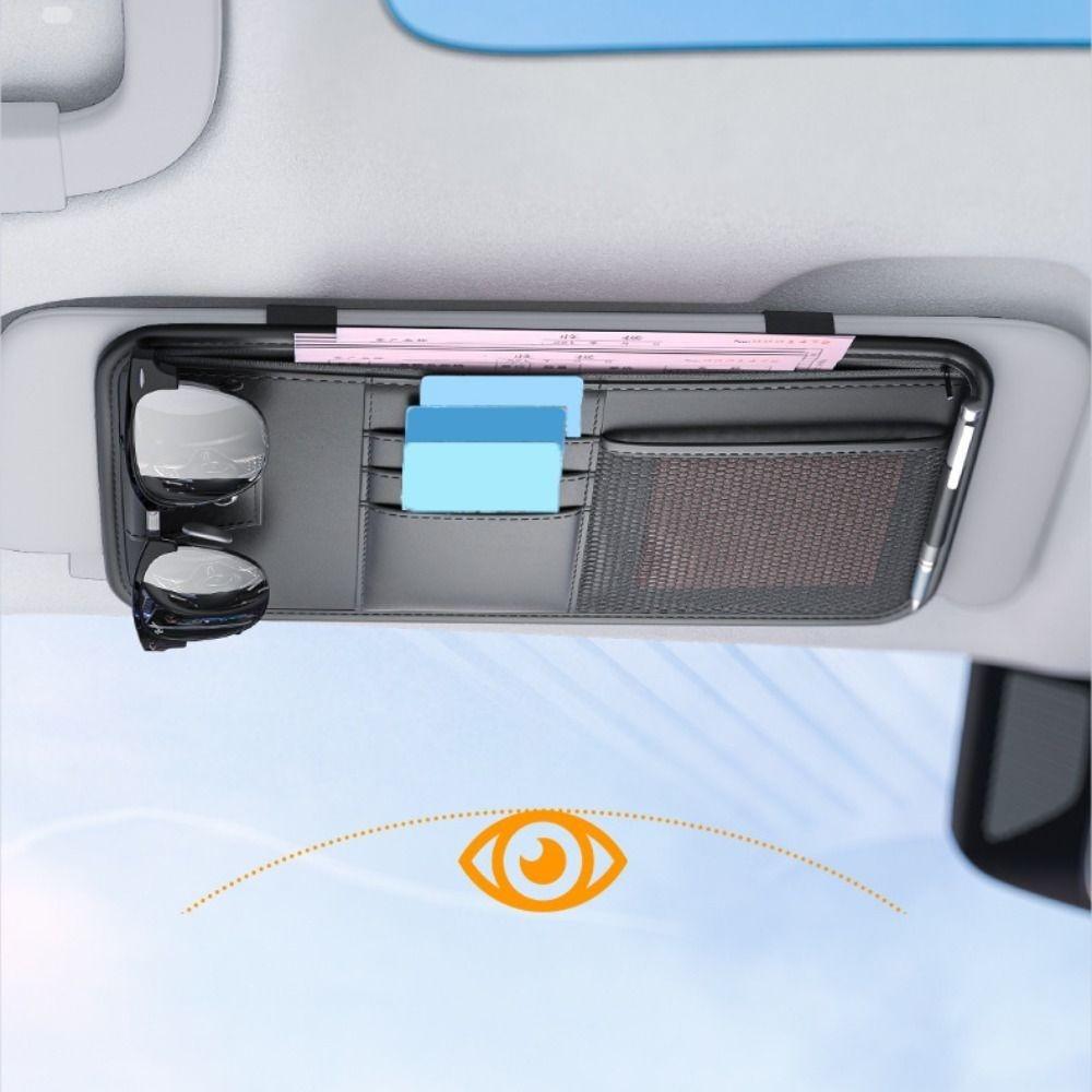Large Capacity Car Sun Visor Organizer Solid Color Cards Holder Sunglasses Clip  Car Interior