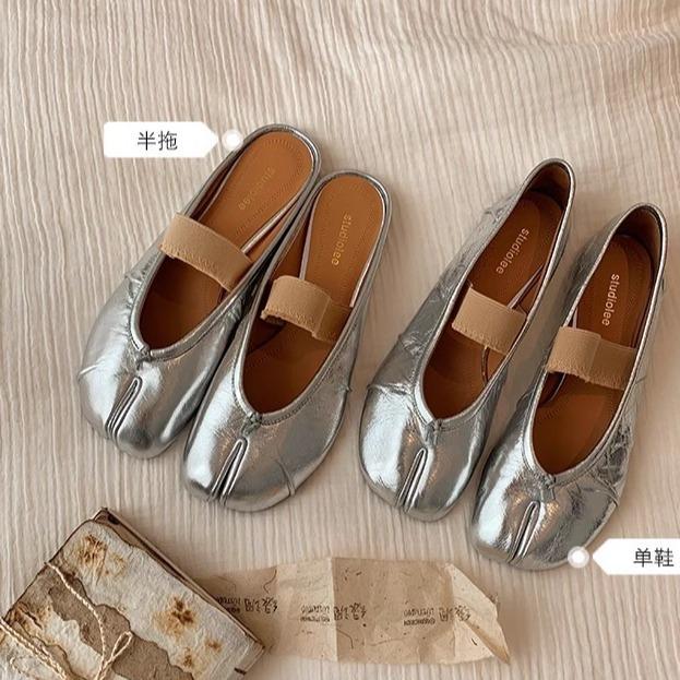 Sheepskin Version~ Grape Mother, the Same Style, Light Mouth, One-word Belt, Thin and Soft Split-toe Shoes, Women's Single Shoes, Genuine Leather Fl