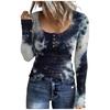 Women's T-shirt Fashion Casual Printed U Collar Button Long Sleeve Top