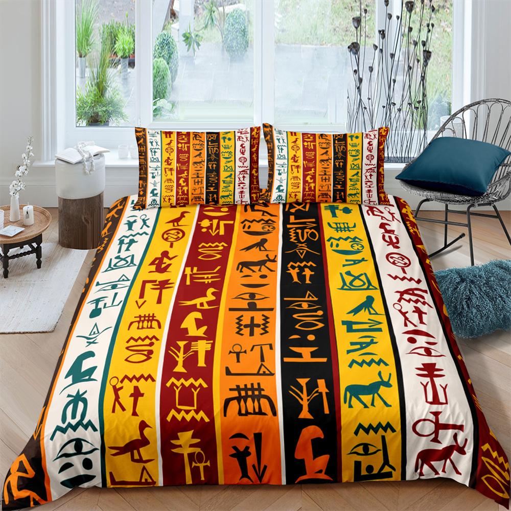 Древний Египет Пододеяльник с изображением короля и королевы, комплект постельного белья с египетскими символами, фараон, пирамида, бохо, мягкий полиэстеровый пододеяльник