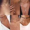 Vintage Multilayer Crystal Pendant Necklace Women Gold Color Beads Moon Star Horn Crescent Choker Necklaces Jewelry