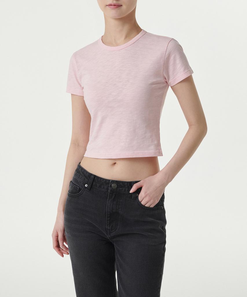 MUSINSA STANDARD WOMAN Women'S Slub Slim Crop Crew Neck T-Shirt [Baby Pink]