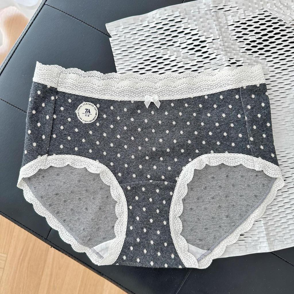 Large French Polka Dot Lace Cotton Antibacterial Women's Underwear – Size 7A, Lengthened Crotch