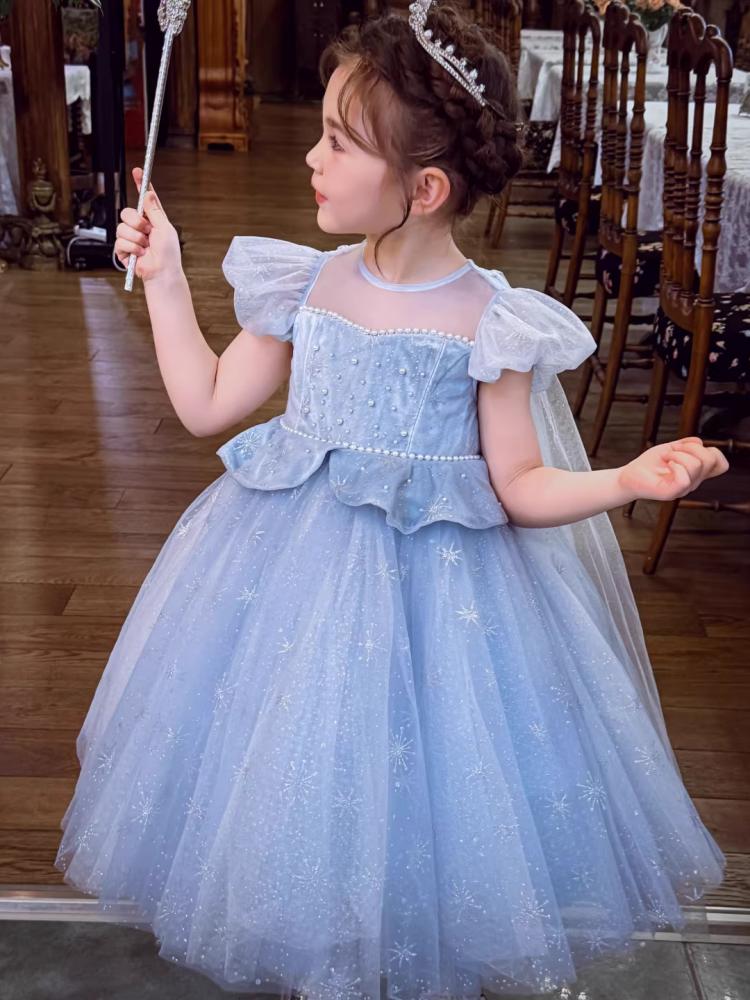 Girls' Princess Dress Summer Dress 2026 New Children's Puff Mesh Bubble Sleeve Dress Girls' Birthday Dress
