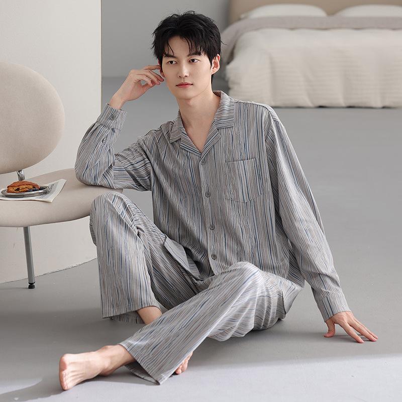 Pajamas Men'S Spring And Autumn Cotton Long Sleeve Large Size Fattened Plus Dad'S Men'S Loungewear Suit In Autumn And Winter