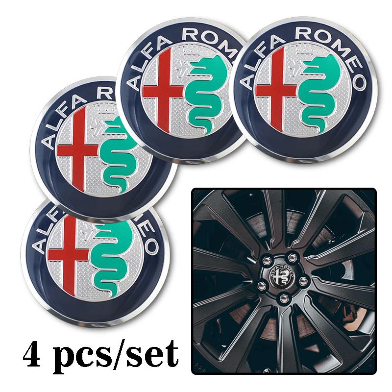 4Pcs Car Wheel Stickers 56mm Auto Center Hub Cap Decal For Alfa Romeo 156 159 147 4C 8C 166 Giulia Giulietta Mito Stelvio Spider CVQ1