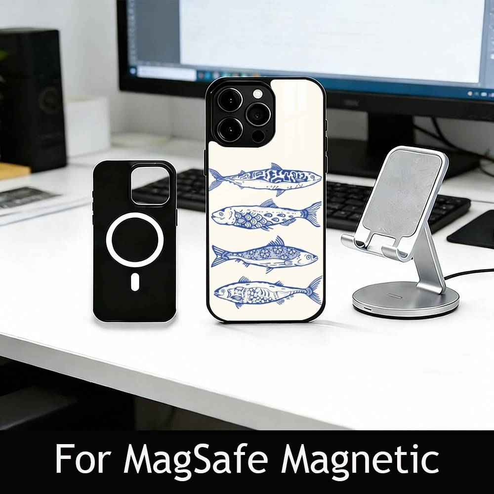Чехол для телефона S-Sardines F-Fish Art для iPhone17,16,15,14,13,12,11 Plus,Pro Магнитный с Беспроводной Зарядкой MagSafe