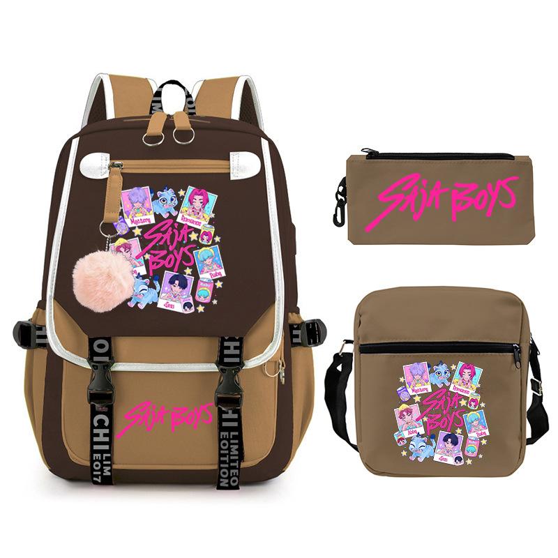 Animation Cartoon Peripheral Printing Trend Lightweight Shoulder Backpack, Primary And Secondary School Student Leisure Schoolbag Three-Piece Set