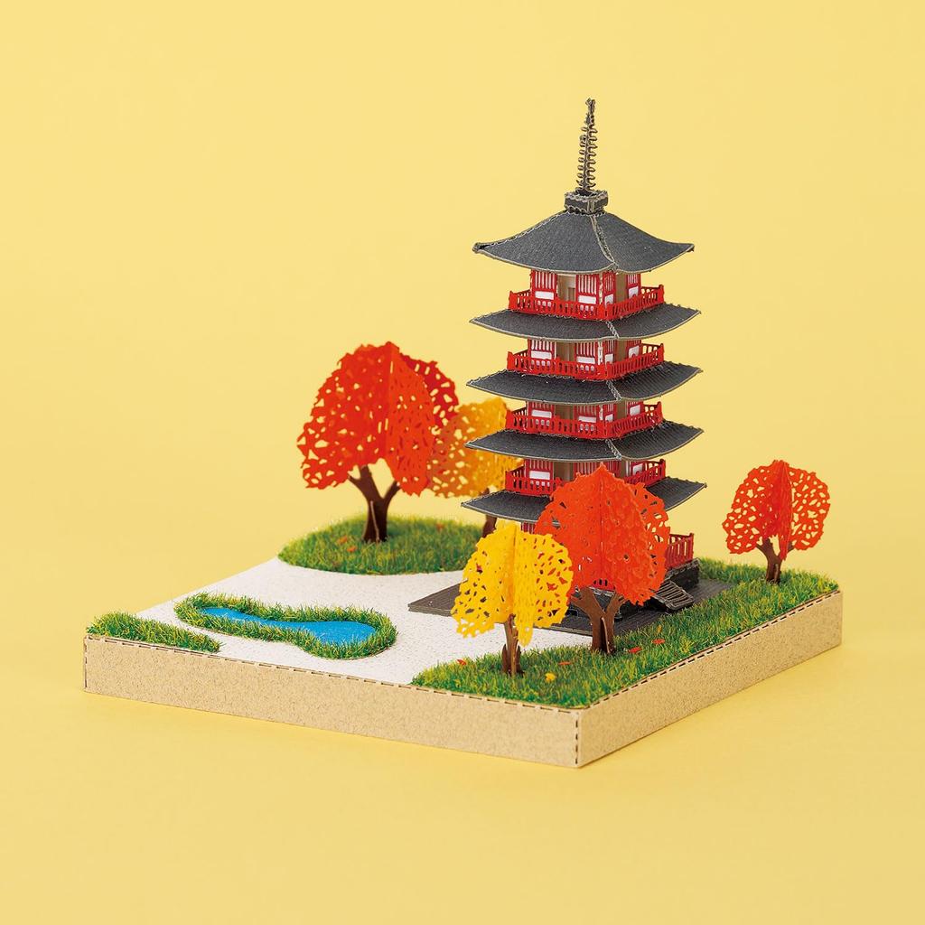 Kawada Paper Nano 360 Five-Story Pagoda, 7 x 12 x 7 cm, Ages 12 and Up, Paper Craft Kit, Miniature Kit, Interior Design, PS-11
