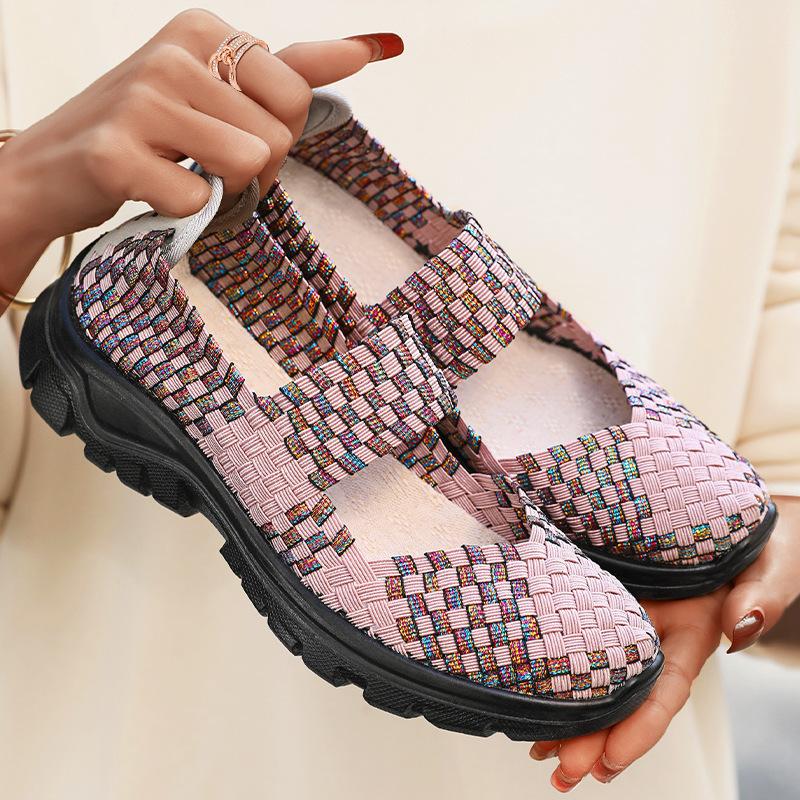 Women's Hand-knitted Loafers Sneakers Casual Lightweight Non-slip Walking Shoes Breathable Flats Dress Shoes Low-Top Work Loafer Shoes for Women