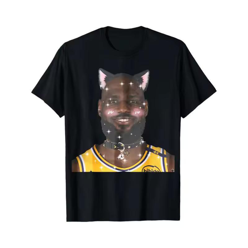 LeBron James spoof funny cat graphics 100%cotton unisex shirt 2026 Summer New O-neck Men's Y2k Short Sleeve Retro fashion Tshirt
