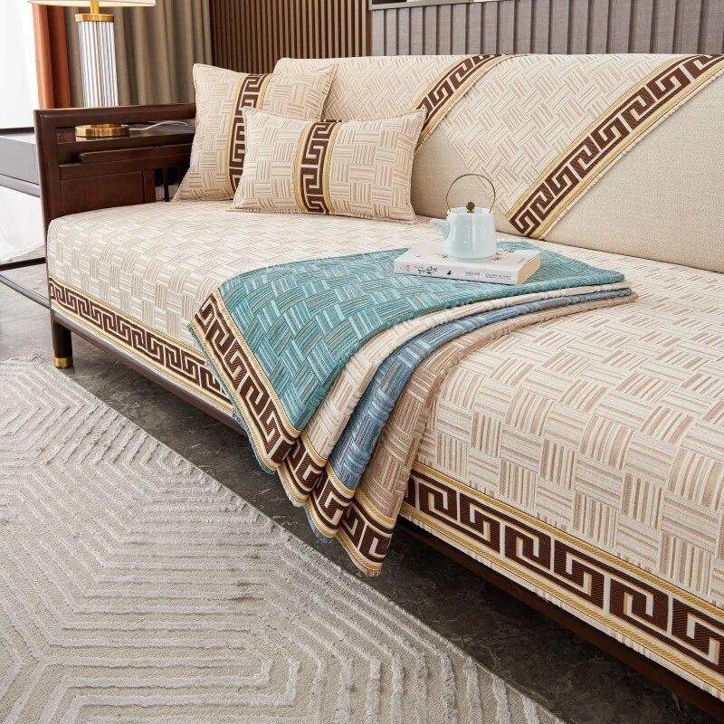 Chinese Style Sofa Covers Soft Chenille Anti-slip Couch Cushion Solid Wood for Living Room Sofas Universal Armchair Slipcover