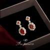 Винтажные красные циркониевые серьги в придворном стиле из серебра 925 пробы с покрытием из 14-каратного золота