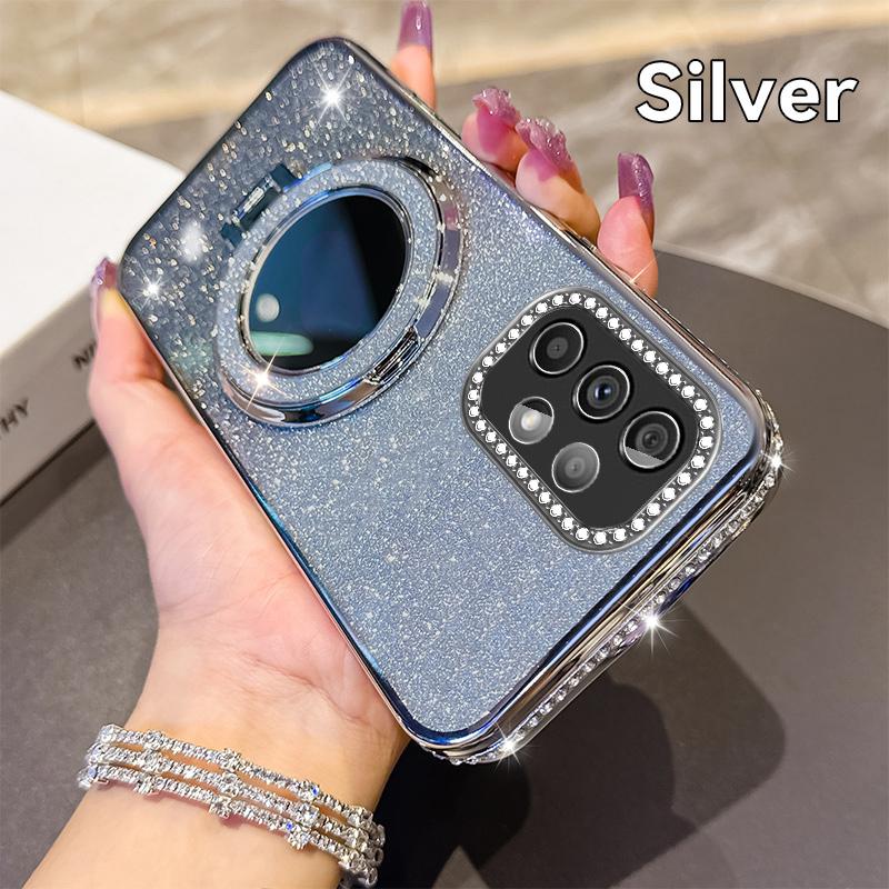 KEYSION Luxury Glitter Jewelled Magnetic Phone Case for Samsung Galaxy A52 S 5G A32 4G Makeup Mirror Stand Shockproof Back Cover