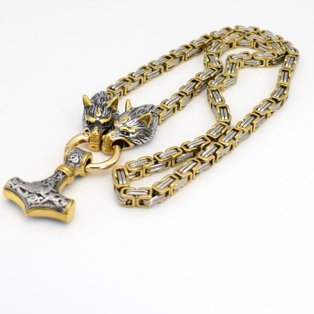 Винтажная плетеная цепочка из нержавеющей стали с изображением викингов, кельтский молоток, кулон с головой волка, ожерелье, скандинавское мужское ожерелье в стиле рок-вечерние, байкерский амулет, ювелирные изделия