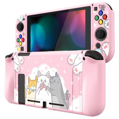Защитный чехол, совместимый с мягким тонким чехлом из ТПУ PlayVital для Switch с цветными колпачками кнопок ABXY Switch, [Милый котенок]
