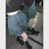 Women's High-Waisted Pleated Denim Mini Skirt - Spring/Summer 2024 A-Line Casual Skirt