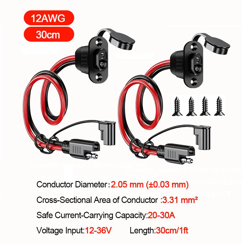 Faisceau de connecteur rapide SAE, adaptateur SAE, prise mâle vers prise femelle, câble d'extension SAE 1FT 12AWG