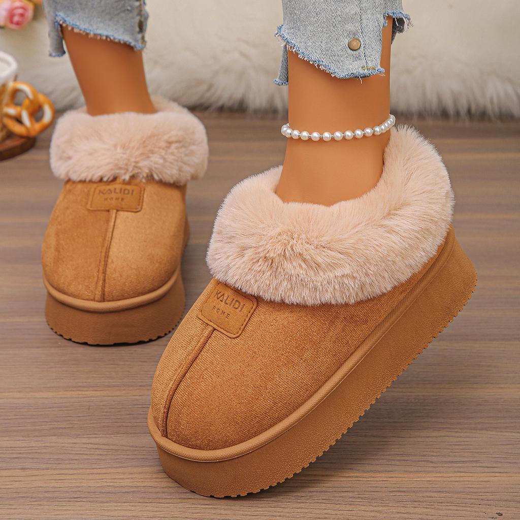 Теплые зимние женские сноубутсы из искусственного меха 2025 Мягкая толстая подошва Слипоны Пушистые ботильоны Модные новый стиль Замшевые Нескользящие ботильоны