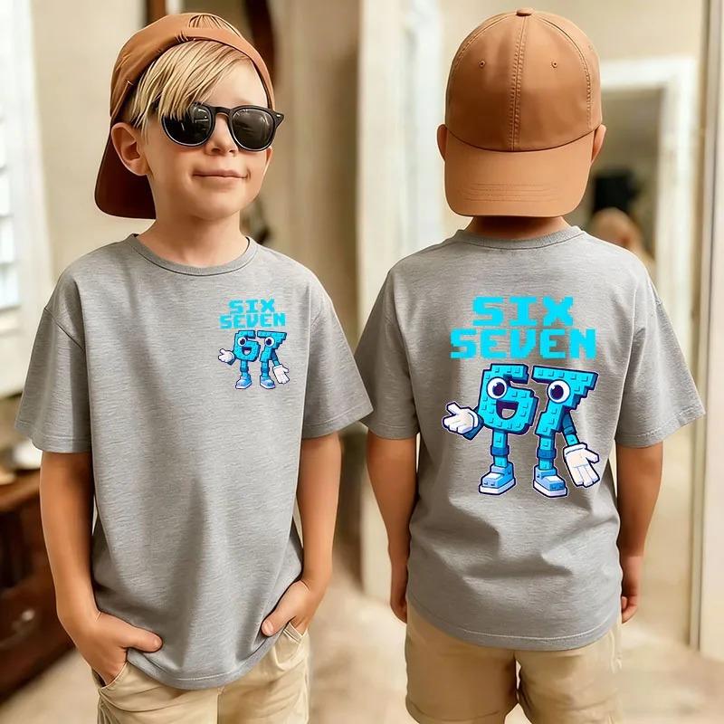 Six Seven Italian Brainrot 67 Number Graphic Cartoon Print T-Shirt Boy/Girl Summer Short Sleeved Kids Casual Tshirt Top