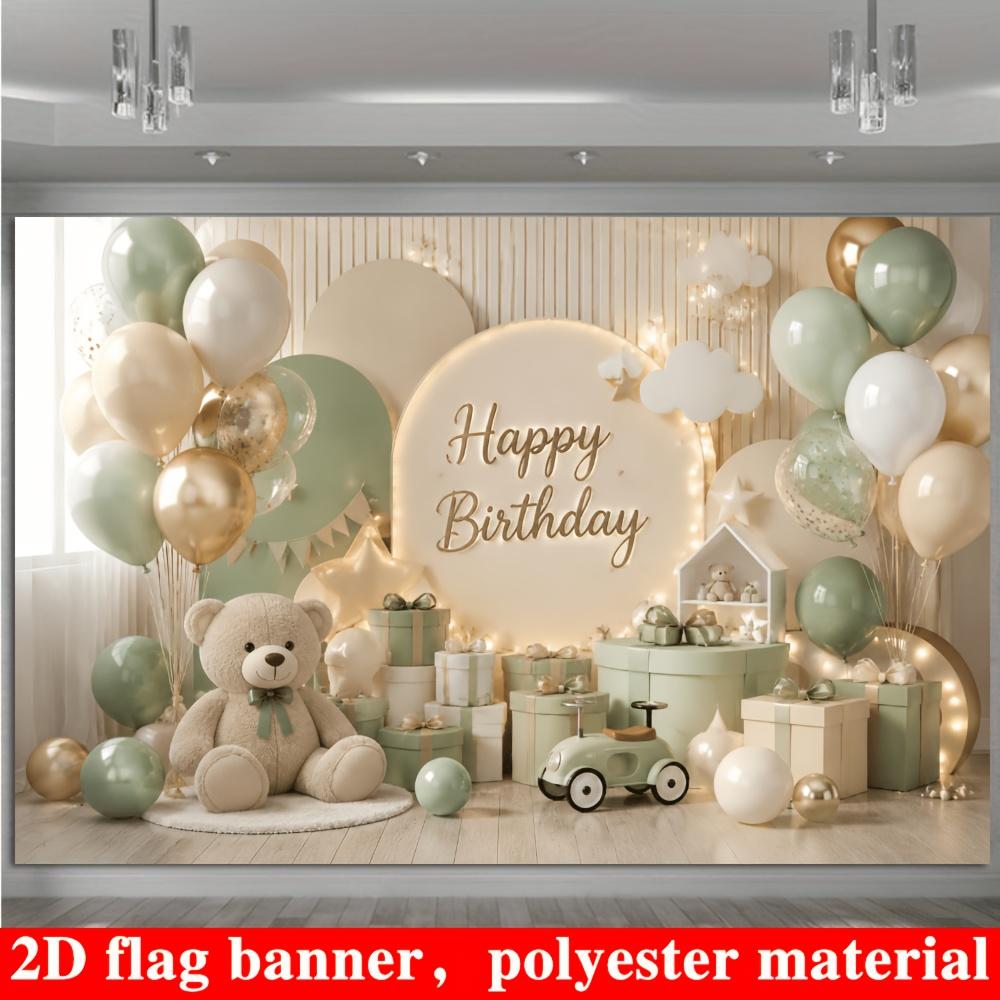 1 piece of 2D flag birthday happy theme background fabric. The teddy bear theme is made of polyester material.