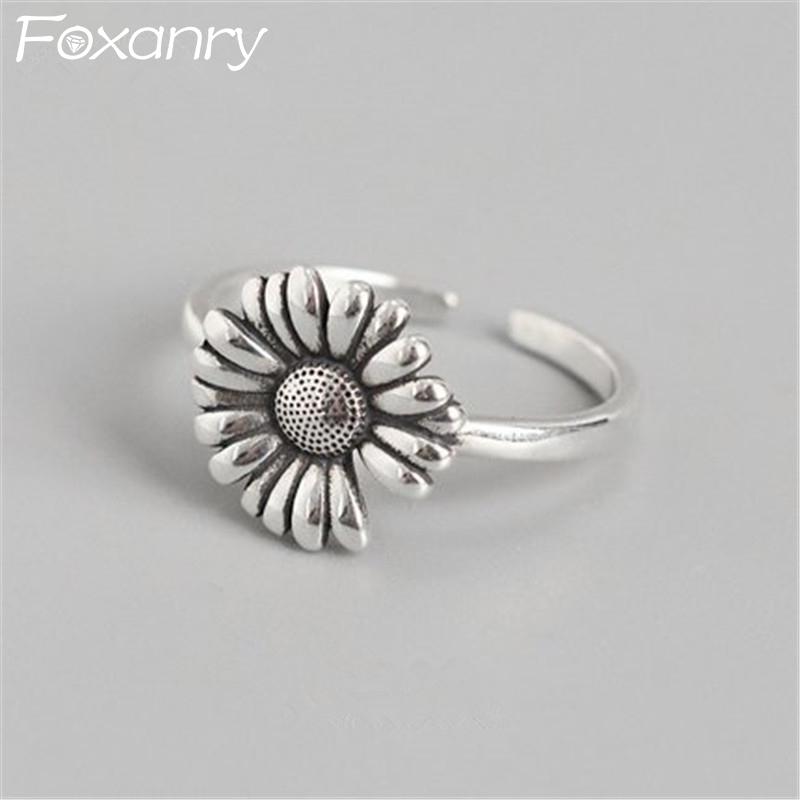 foxanry Minimalist Sunflower Rings for Women Couples Engagement Jewelry New Terndy Party Accessories Gift