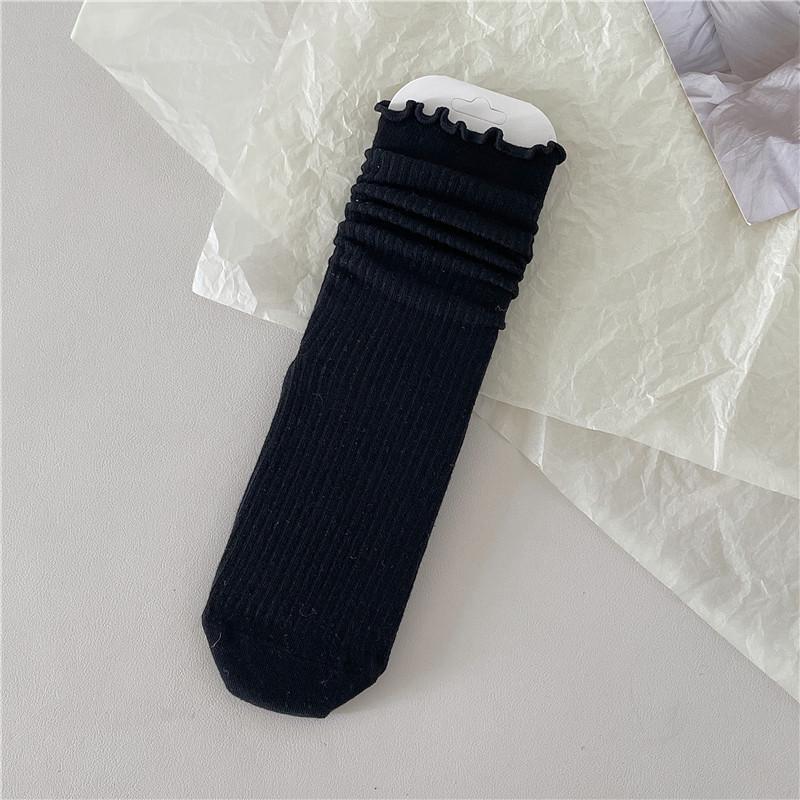 Женские ребристые белые и серые носки с кружевной отделкой - модный стиль Miu