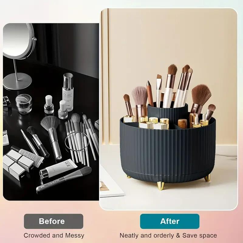 360 ° rotating 5 slot makeup brushes holder organizer multi-functional desk storage cosmetics storage for vanity desktop bathroo