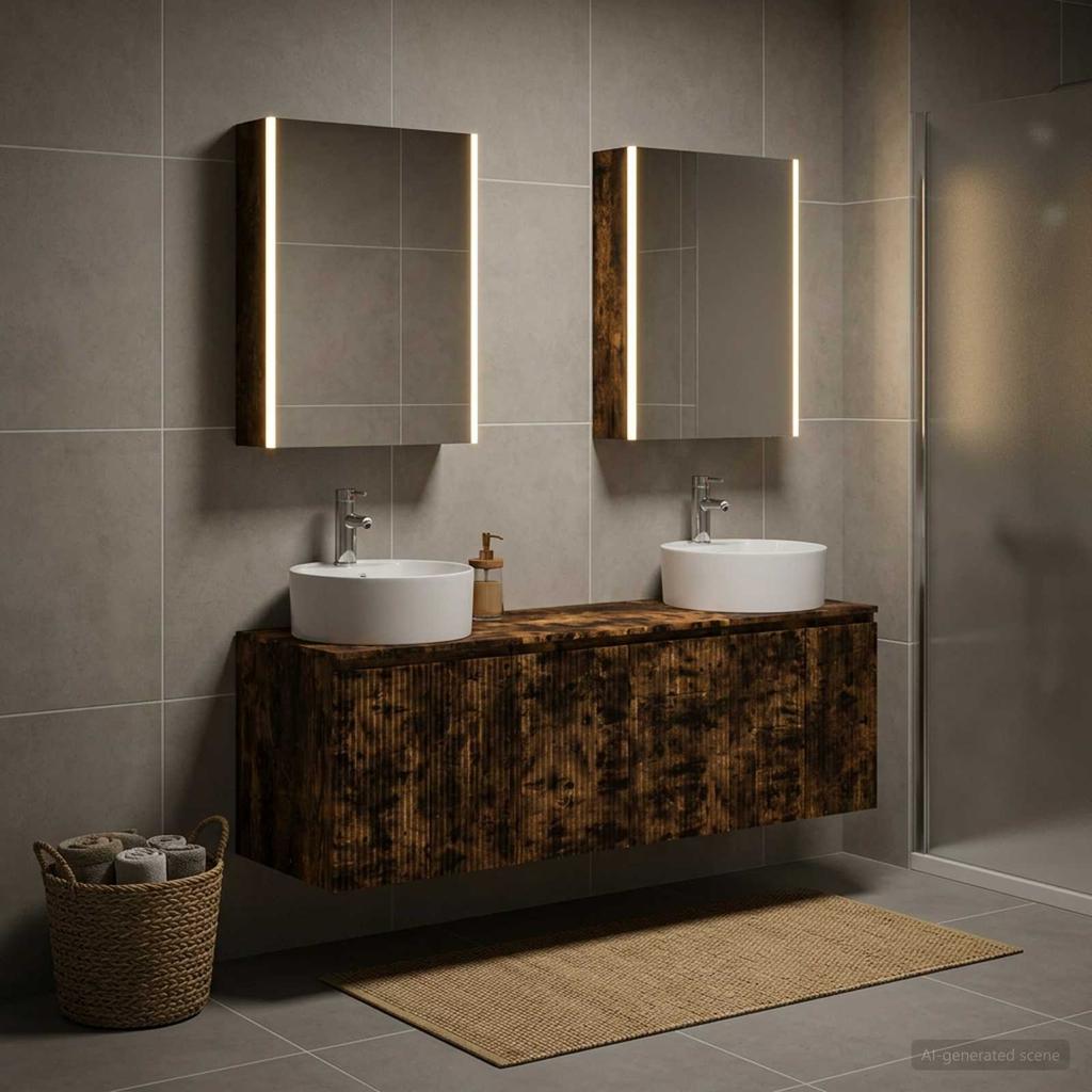Bathroom Cabinet Set 5 pcs Smoked Oak Wood Based Material
