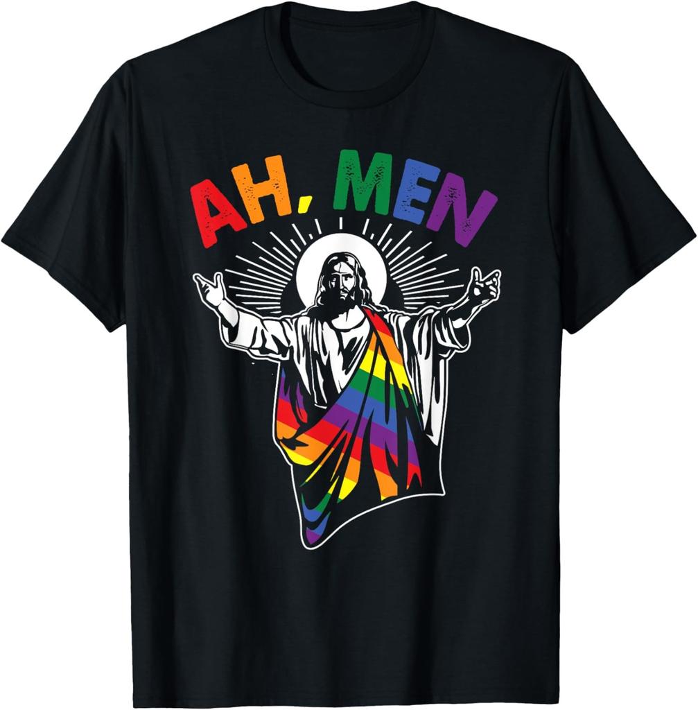 Ah Men LGBT Pride Rainbow Jesus Funny Christian Shirt Unisex T-Shirt