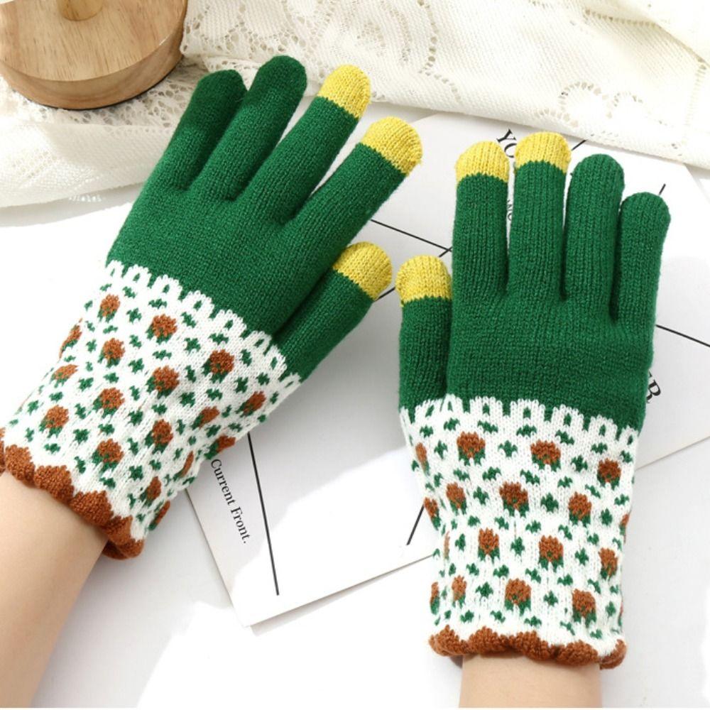 Thickened Winter Knitted Gloves Knitted Full Finger Mittens Durable Skiing Gloves Winter