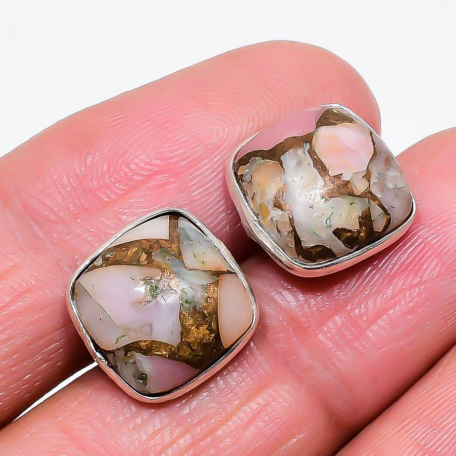 Copper Pink Opal Gemstone 925 Sterling Silver Jewelry Earring 0.59" KJ-683