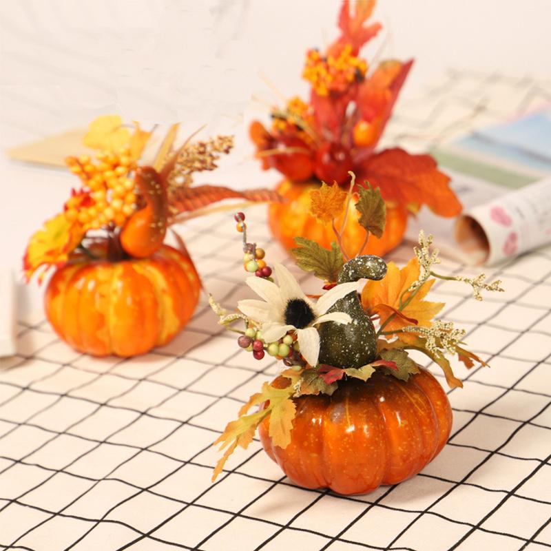 Artificial Pumpkin Maple Berry Sunflower Pomegranate Thanksgiving Halloween Indoor Outdoor Home Table Center Holiday Decorations
