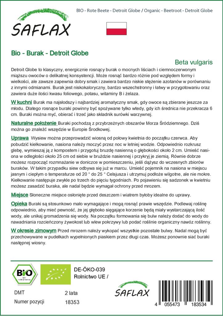SAFLAX Garden in the Bag - Органический - Свекла - Detroit Globe - 100 семян - С субстратом в подходящем стоячем пакете - Beta vulgaris