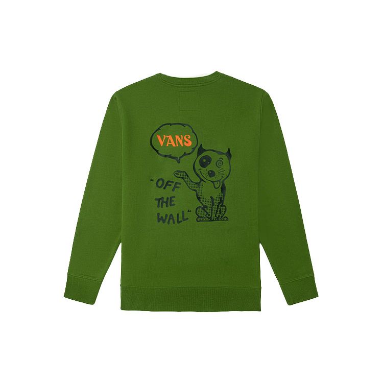 Vans Green Cartoon Cat Print Crew Neck Fleece Sweatshirt VN0A5H76ZQW