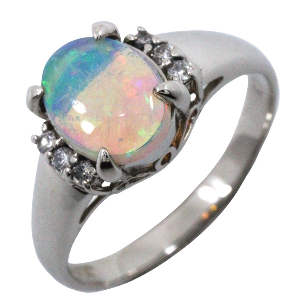 Ring Pt900Platinum/opal/diamond #4.9(US Size) 3.2g Women Used