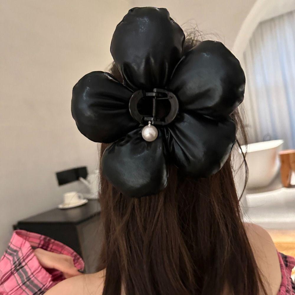 Pearl Sponge Puff Flower Hair Claw Korean Style Exaggerated Crab Clip Scrunchies Shark Clip  Daily