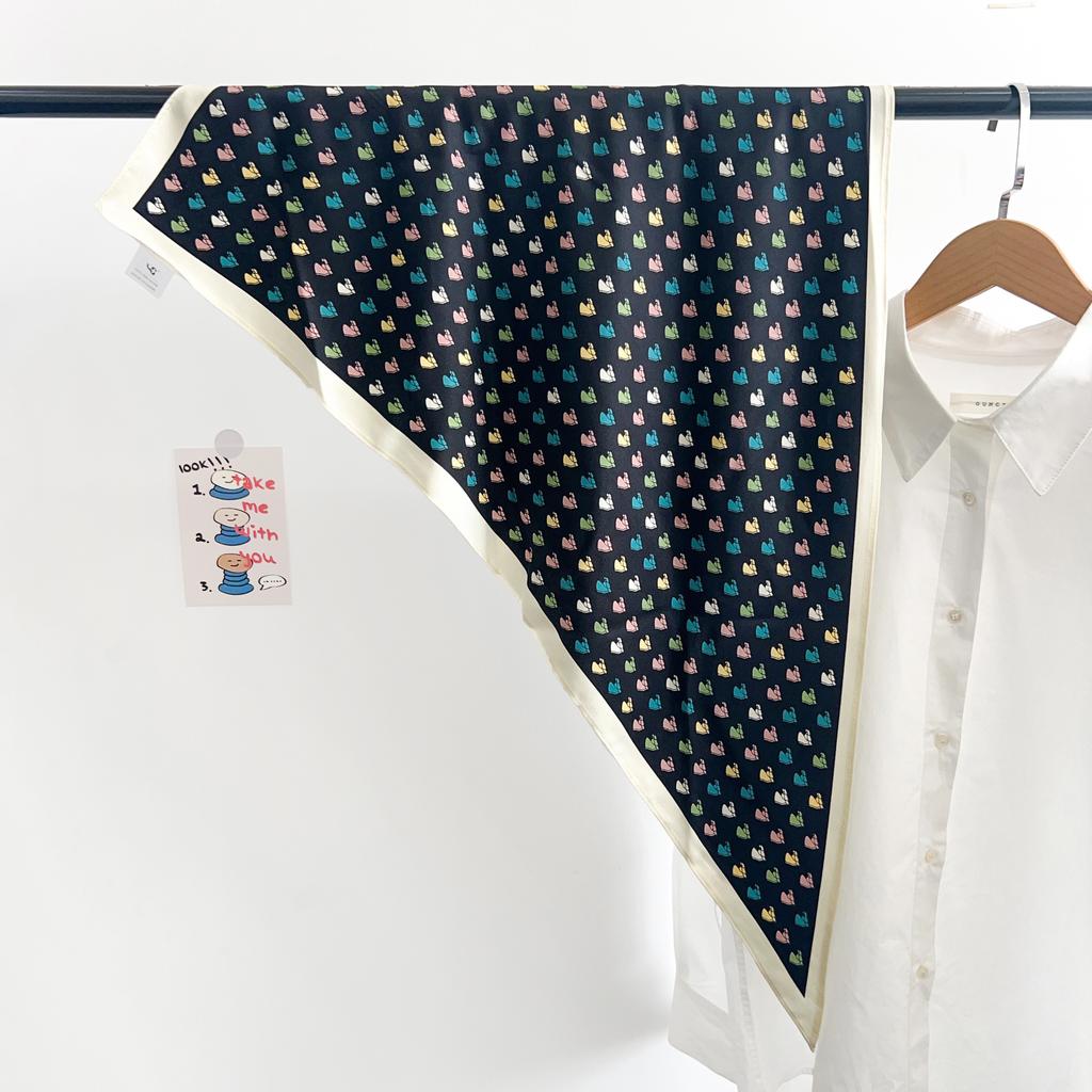 Korean design retro literary blue striped triangle scarf silk scarf summer thin scarf neck accessories small scarf