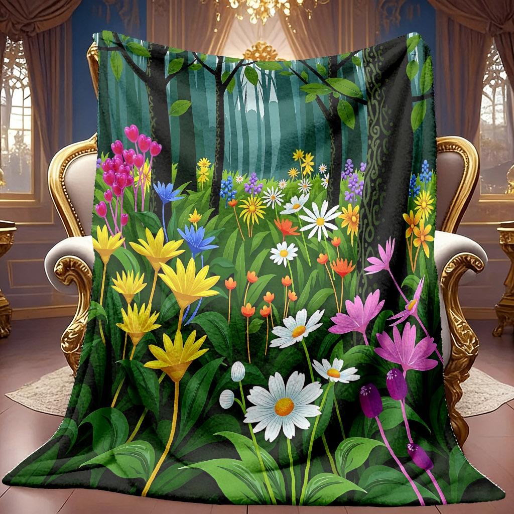 A 2D Floral Forest-themed Flannel Blanket with Soft High-definition Digital Printing, a Cooling Blanket Suitable for All Seasons! Soft and Breathable