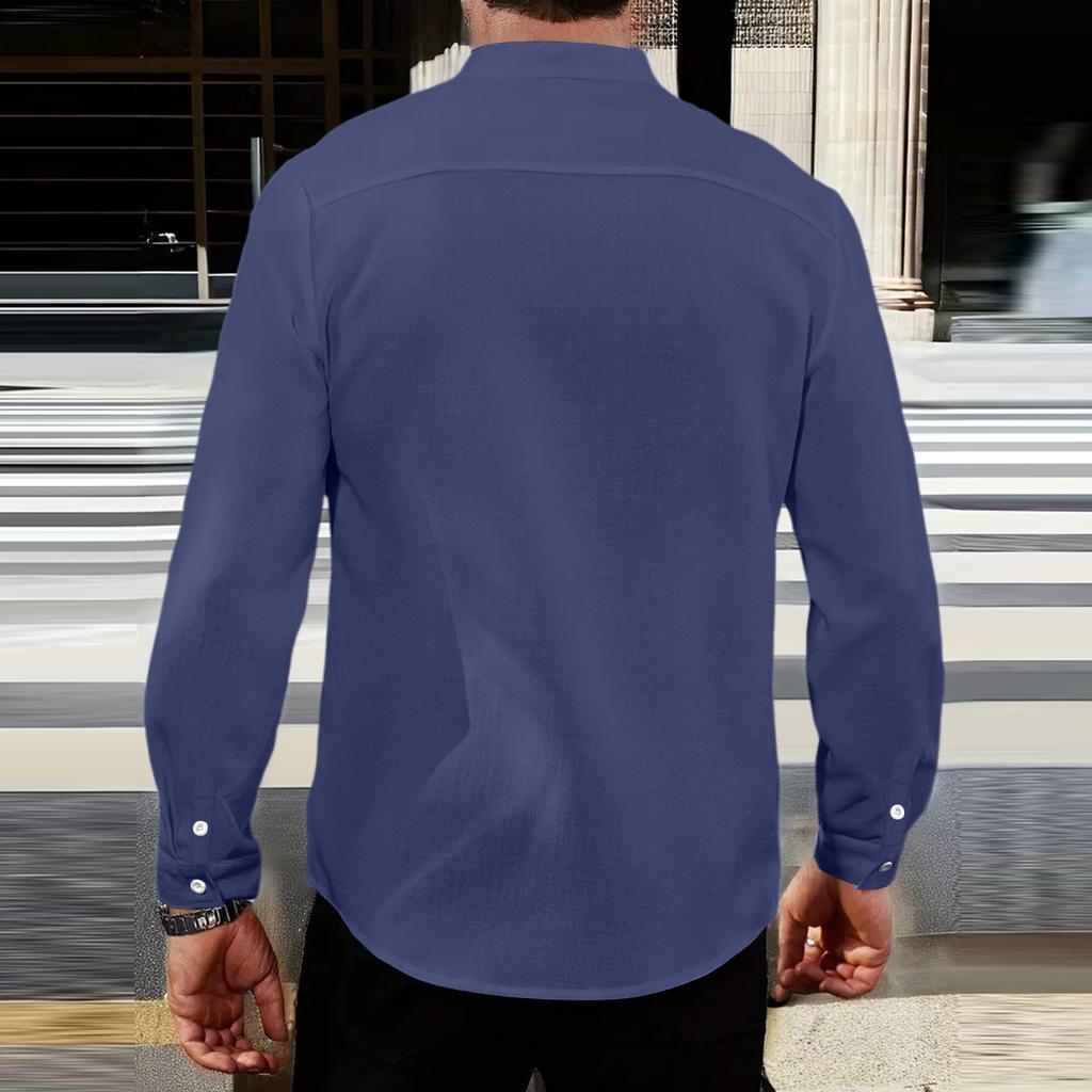 Мужская льняная рубашка с длинным рукавом, рубашка с отложным воротником, рубашка в стиле business casual, деловая рубашка, рубашка стандартного кроя