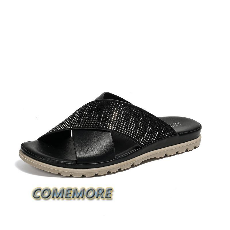 Летние женские шлепанцы, повседневные пляжные сандалии, домашние тапочки для ванной, женские туфли на платформе, удобные тапочки на мягкой подошве с круглым носком