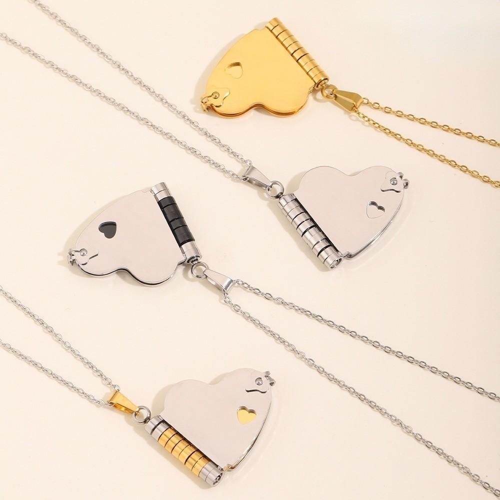 Stainless Steel Chain Book Pendant Necklace Titanium Steel Pendant Lovers Choker  Couple