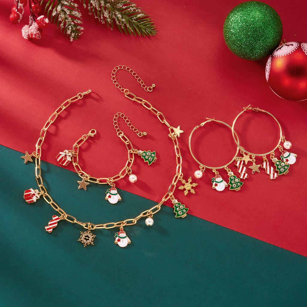 Snowflake Christmas Necklace And Earrings Set With Alloy Accents For Seasonal Gift