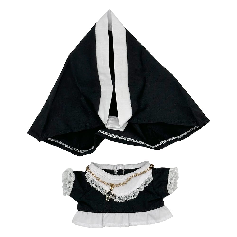 Niannyyhouse 15cm Plush Clothes, Nun's Clothes, Black Dress, Headgear, Cotton Doll, Dress-Up (15cm)
