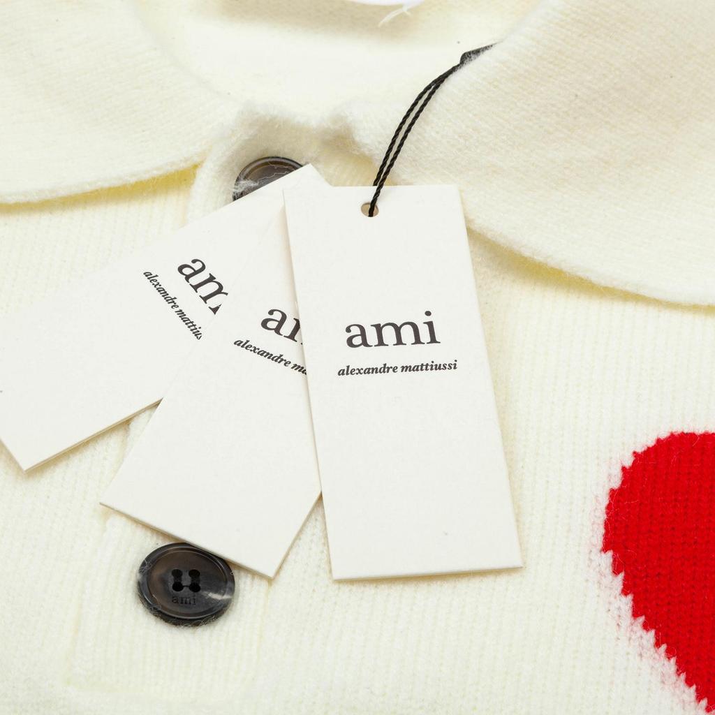 AMI Осень и Зима Новый Пуловер с Жаккардом в Виде Большого Сердца из Шерсти Ami De Coeur с Воротником Поло Парный Свитер