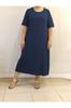 Женское платье большого размера. Темно-синее платье из вискозы из чесаного хлопка с короткими рукавами.