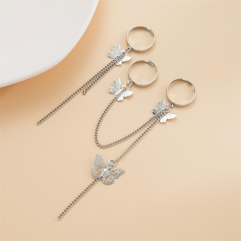 Простое металлическое кольцо-бабочка в стиле панк, женское открывающееся регулируемое трендовое кольцо-цепочка, ювелирные аксессуары