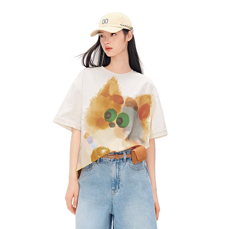 Ledian Cute Cat All-Over Print American Retro Cotton T-Shirt