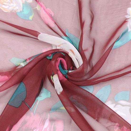 Women Faux Silk Scarf Flower Print Long Soft Scarf Sun Protection Beach Travel Outdoor Lightweight Shawl